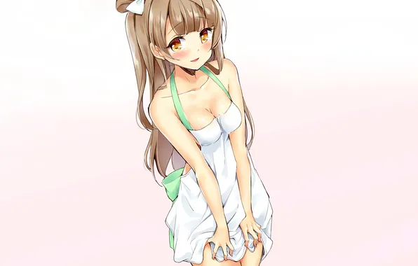 Girl, sexy, cleavage, long hair, dress, brown hair, boobs, anime