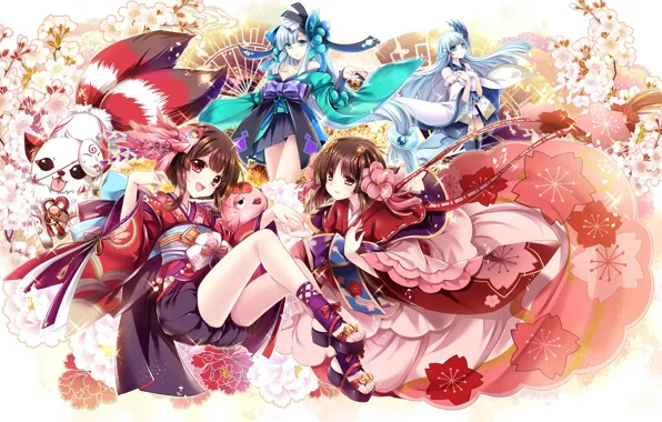 Девочки, аниме, арт, Onmyouji