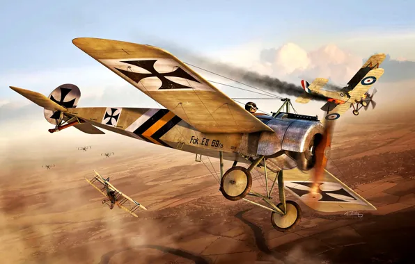 Fokker, моноплан, WWI, Deutsche, Fokker E.II, Расчалочный, Luftstreitkräfte