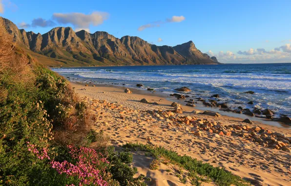 Картинка песок, море, камни, скалы, побережье, South Africa, Overberg