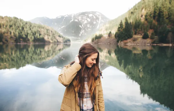 Картинка девушка, пейзаж, озеро
