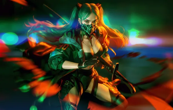 Cleavage, long hair, women, digital art, big boobs, artwork, thighs, looking at viewer