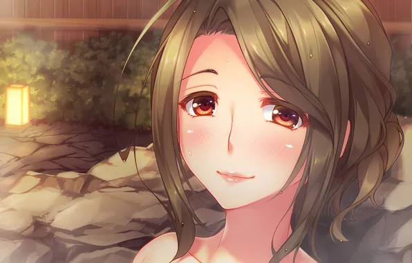 Girl, wet, anime, beautiful, red eyes, short hair, bath, pretty