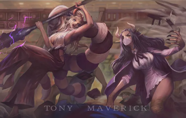 Девушки, парень, сражение, One Piece, Yamato, Monkey D. Luffy, Ulti, by Tony Maverick