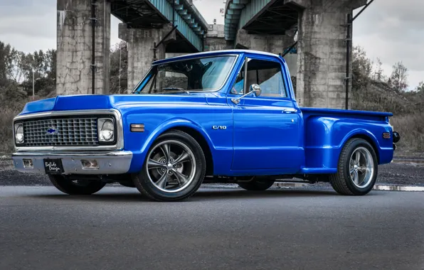 Картинка chevrolet, blue, pickup, c10