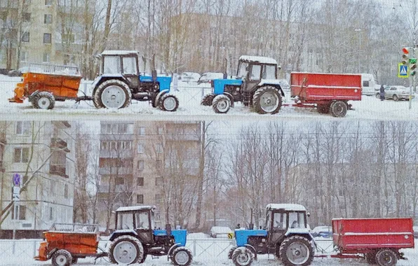 Зима, техника, трактор, декабрь 2023