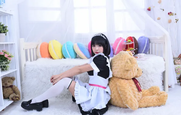 Beautiful, Asian, Model, Woman, Sofa, Pretty, Cosplay, Pillows