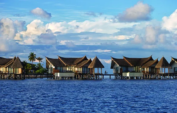 Тропики, океан, Мальдивы, курорт, бунгала, Water Villas, Jumeirah Vittaveli