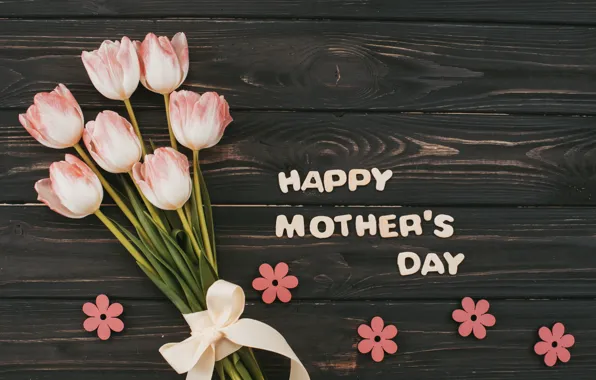 Картинка цветы, букет, тюльпаны, розовые, happy, wood, pink, flowers