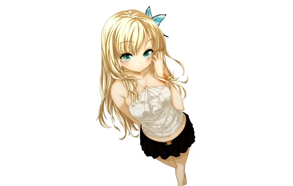Girl, sexy, blouse, green eyes, long hair, anime, beautiful, pretty