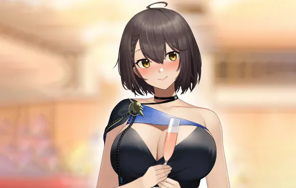 Girl, sexy, cleavage, dress, boobs, anime, beautiful, short hair