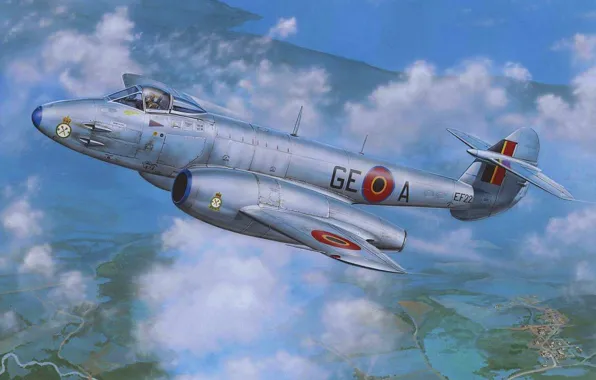 Картинка art, airplane, jet, avation, gloster meteor