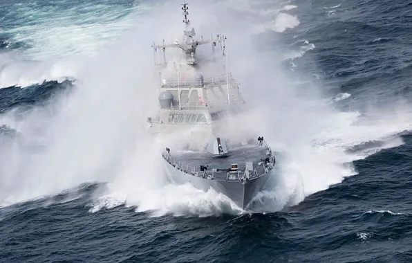 Шторм, океан, боевой корабль, литоральный, USS Milwaukee