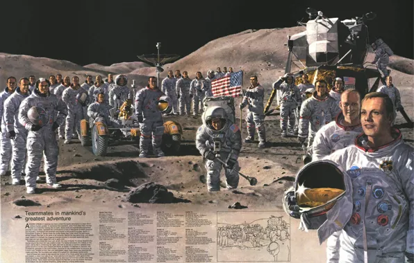 Картинка космос, Луна, Moon, астронавты, миссии
