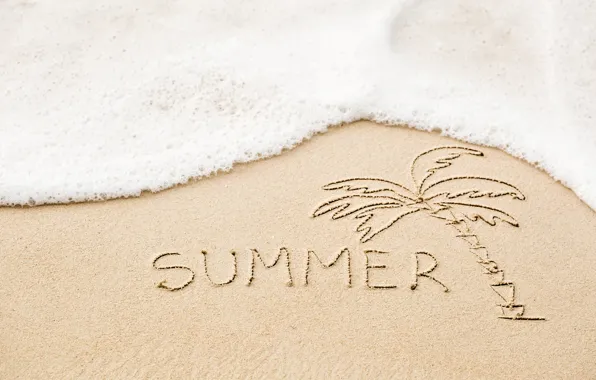 Картинка песок, море, пляж, лето, надпись, summer, beach, sea