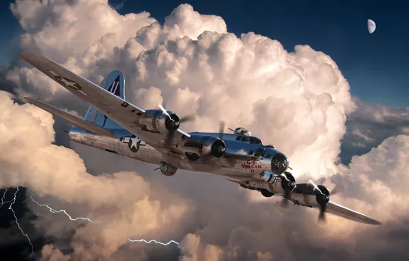 Рисунок, арт, самолёт, американский, B-17G, WW2, бомбордировщик, 'The G.I. Virgin II'