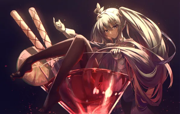 Девушка, коктейль, Hatsune Miku, Vocaloid, фужер, by Xeonomi