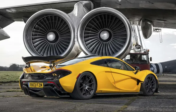 McLaren, Желтый, Самолет, Машина, Зад, Макларен, Суперкар, Yellow
