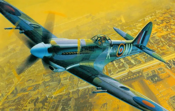 Картинка истребитель, Spitfire, Supermarine, Mk XIV