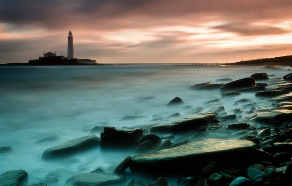 Картинка море, ночь, маяк