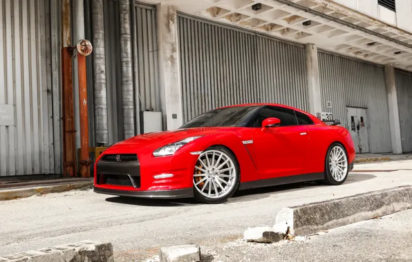 Nissan, red, wheels, gtr, vossen