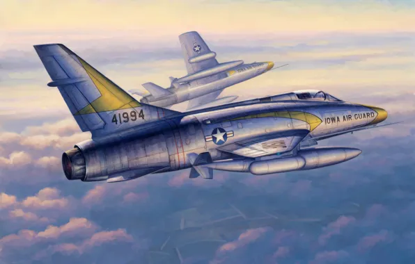 War, art, painting, aviation, jet, North American F-100 Super Sabre