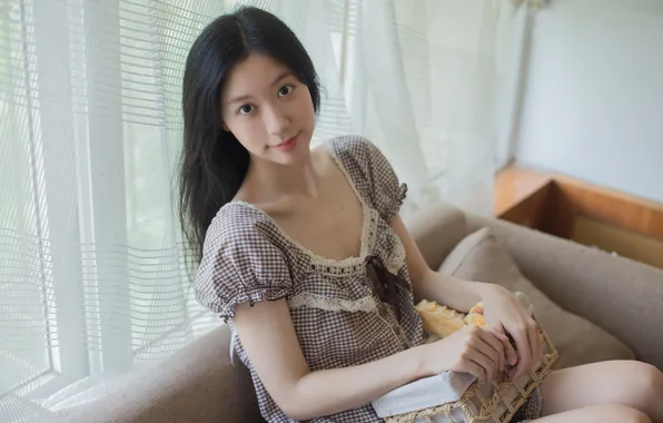 Beautiful, Asian, Model, Woman, Sofa, Cute, Pretty, Window