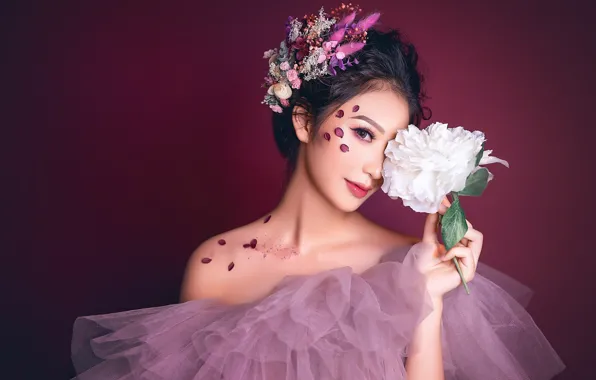 Девушка, украшения, азиатка, букетик