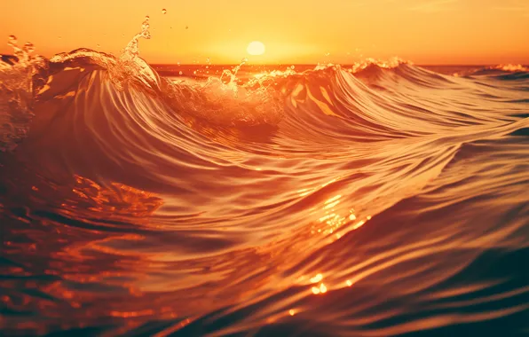 Waves, sea, landscape, nature, sunset