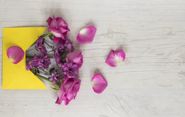 Картинка цветы, розы, лепестки, розовые, pink, romantic, конверт, purple
