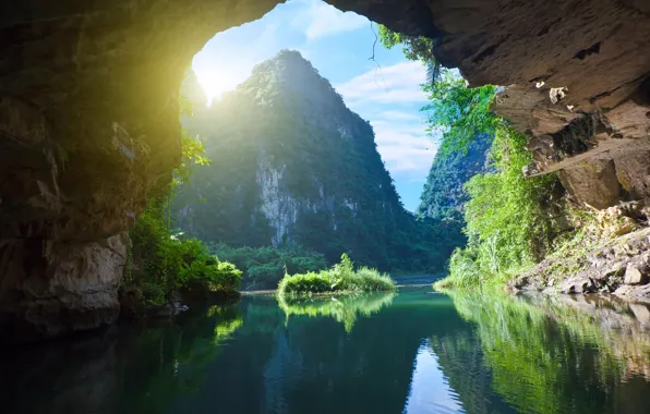 Картинка природа, река, скалы, утесы, Vietnam