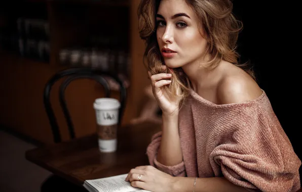 Взгляд, девушка, поза, модель, портрет, макияж, прическа, книга