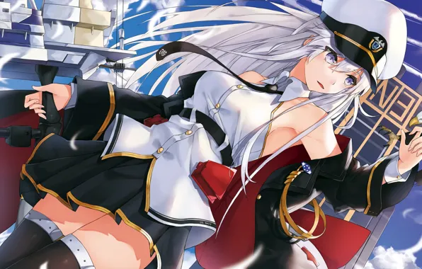 Girl, sexy, Enterprise, blouse, thighhighs, long hair, anime, beautiful