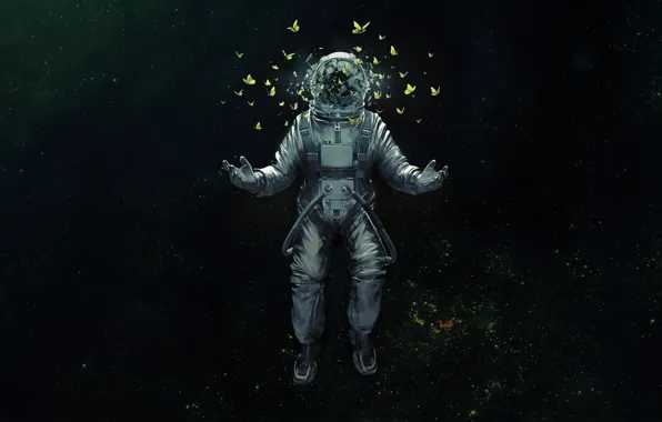 Космос, бабочки, скафандр, арт, space, astronaut
