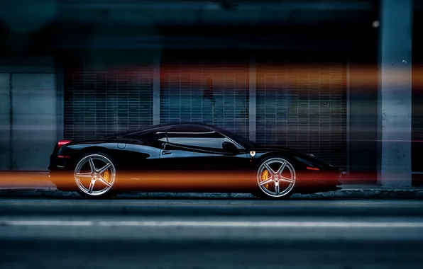 Картинка чёрная, Ferrari, феррари, black, 458, италия, Italia, profile