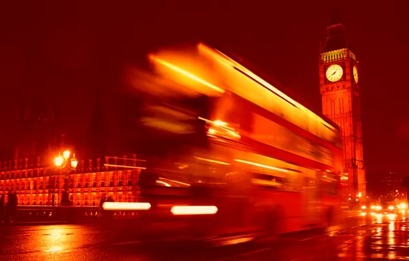 Ночь, Англия, Лондон, Башня, Биг Бэн, автобус, London, England