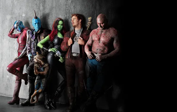Картинка Nebula, Zoe Saldana, Rocket Raccoon, Gamora, Groot, Drax, Star Lord, The Destroyer