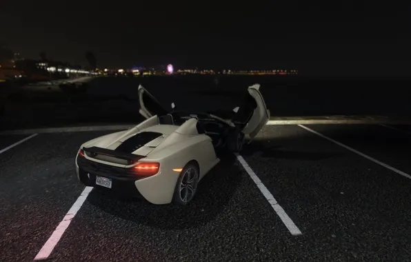 Асфальт, ночь, серый, фары, McLaren, Spider, GTA 5, 650S