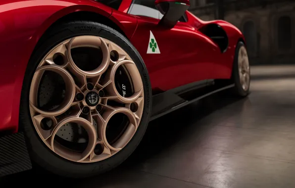 Alfa Romeo, wheel, close up, 2023, Alfa Romeo 33 Stradale, 33 Stradale