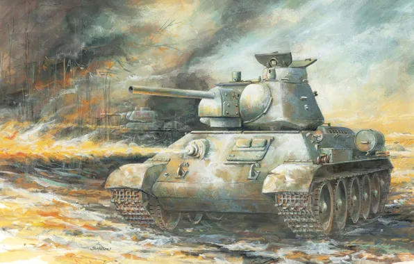 Картинка рисунок, арт, танк, СССР, ВОВ, советский, WW2., мазками