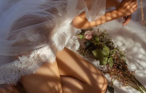 Asian, Model, Rose, Woman, Bouquet, Lying Down, Laying, Sunlight
