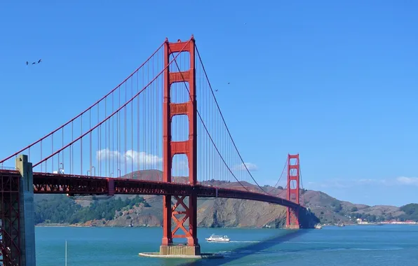 Небо, мост, корабль, залив, Сан-Франциско, Золотые Ворота