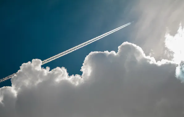 Картинка след, облако, самолёт