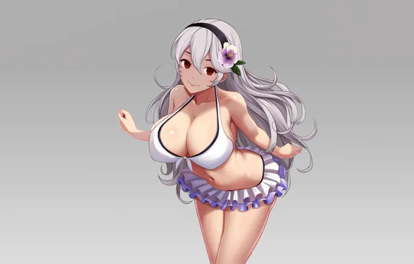 Girl, sexy, cleavage, long hair, boobs, anime, beautiful, red eyes