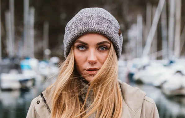 Картинка взгляд, девушка, лицо, шапка