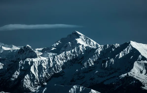 Зима, небо, облака, снег, природа, скалы