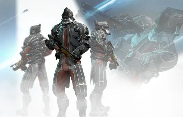 Оружие, существо, солдат, белый фон, броня, киборг, персонаж, Warframe