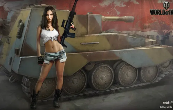 Картинка девушка, танк, girl, танки, WoT, Мир танков, Victory, tank