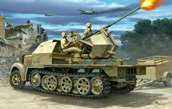 Вермахт, образца 1943 года, FlaK 43, Flugzeugabwehrkanone 43, немецкое 37-мм зенитное орудие