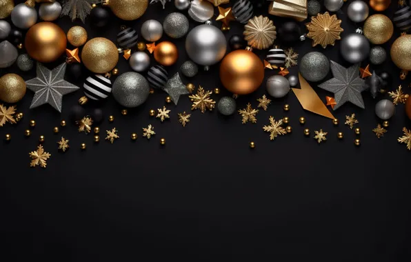 Фон, шары, Новый Год, Рождество, golden, new year, happy, black